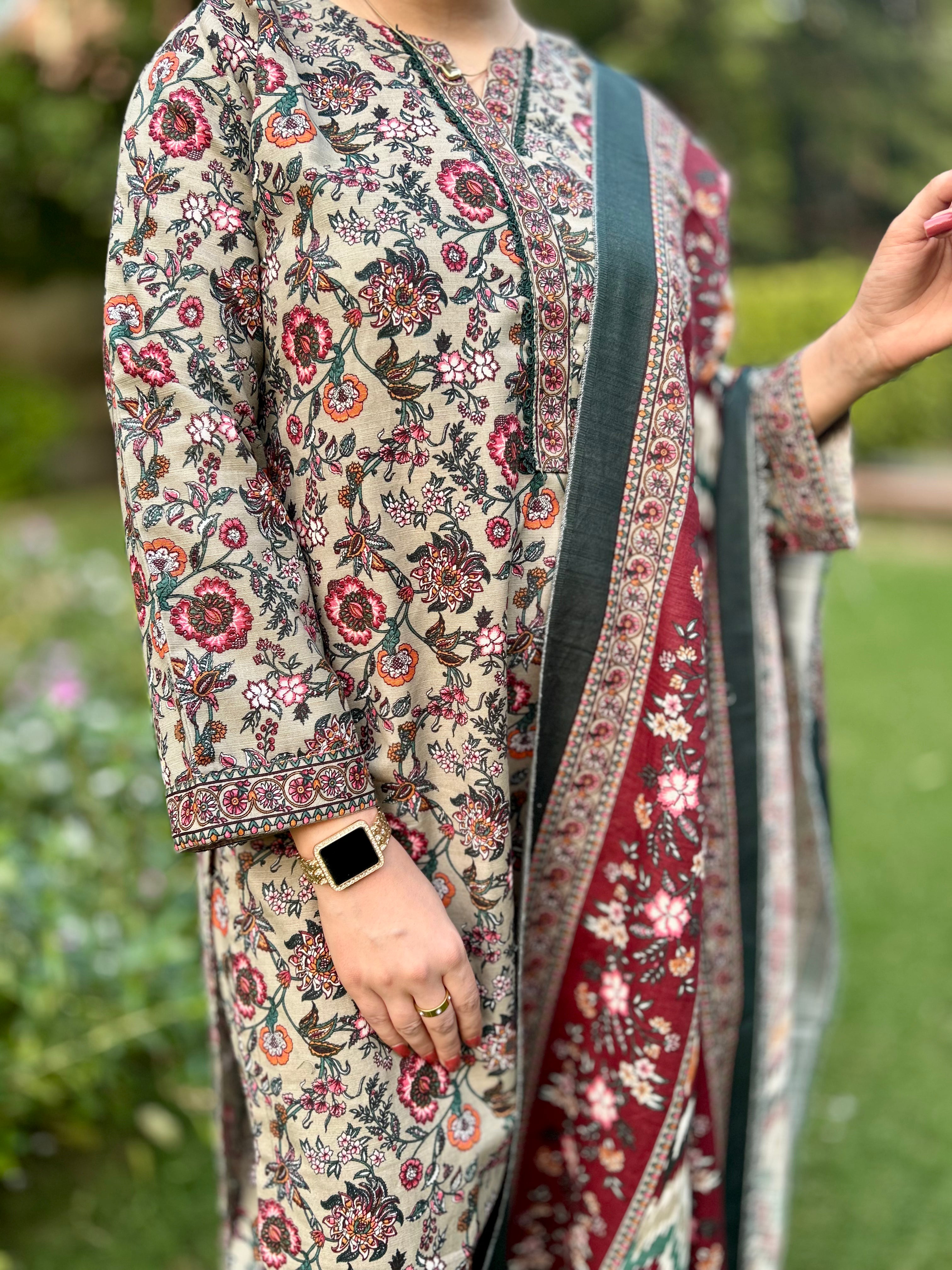 Bin Saeed Khaddar With Shawl 3-piece 02