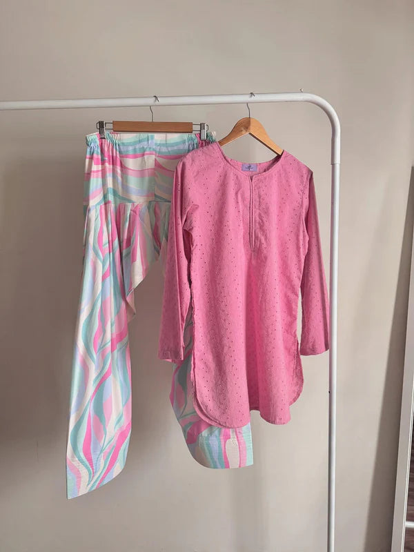 BLUSH CHICKENKARI SET ( FARSHI SHALWAR