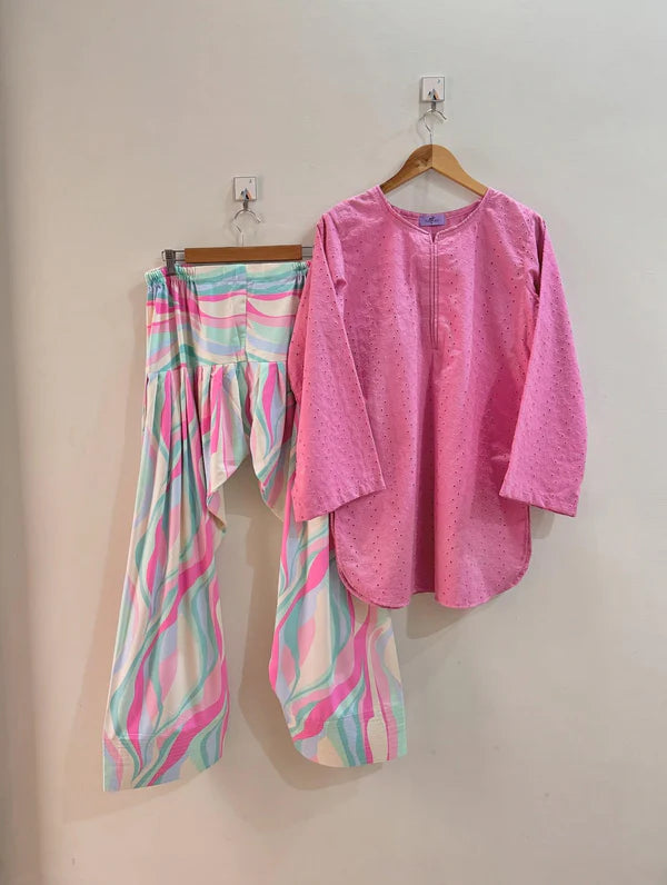 BLUSH CHICKENKARI SET ( FARSHI SHALWAR