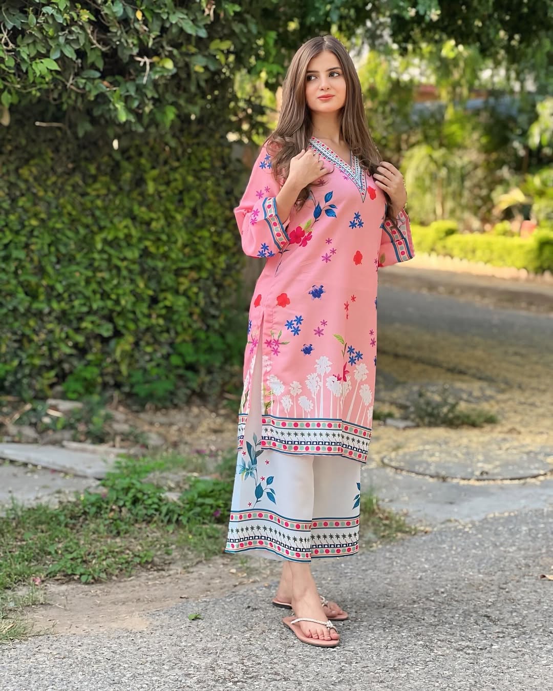 PINK FLORAL DIGITAL PRINTED 2PC