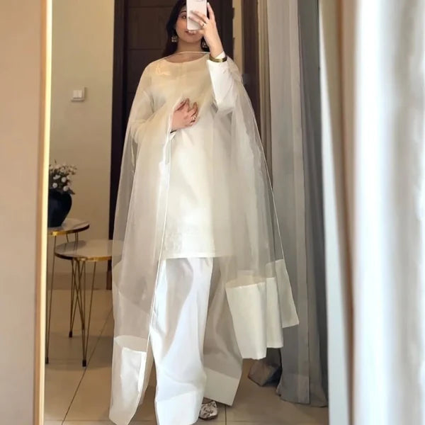 SILK WHITE LUXURY 3PC WITH FARSHI SHALWAR